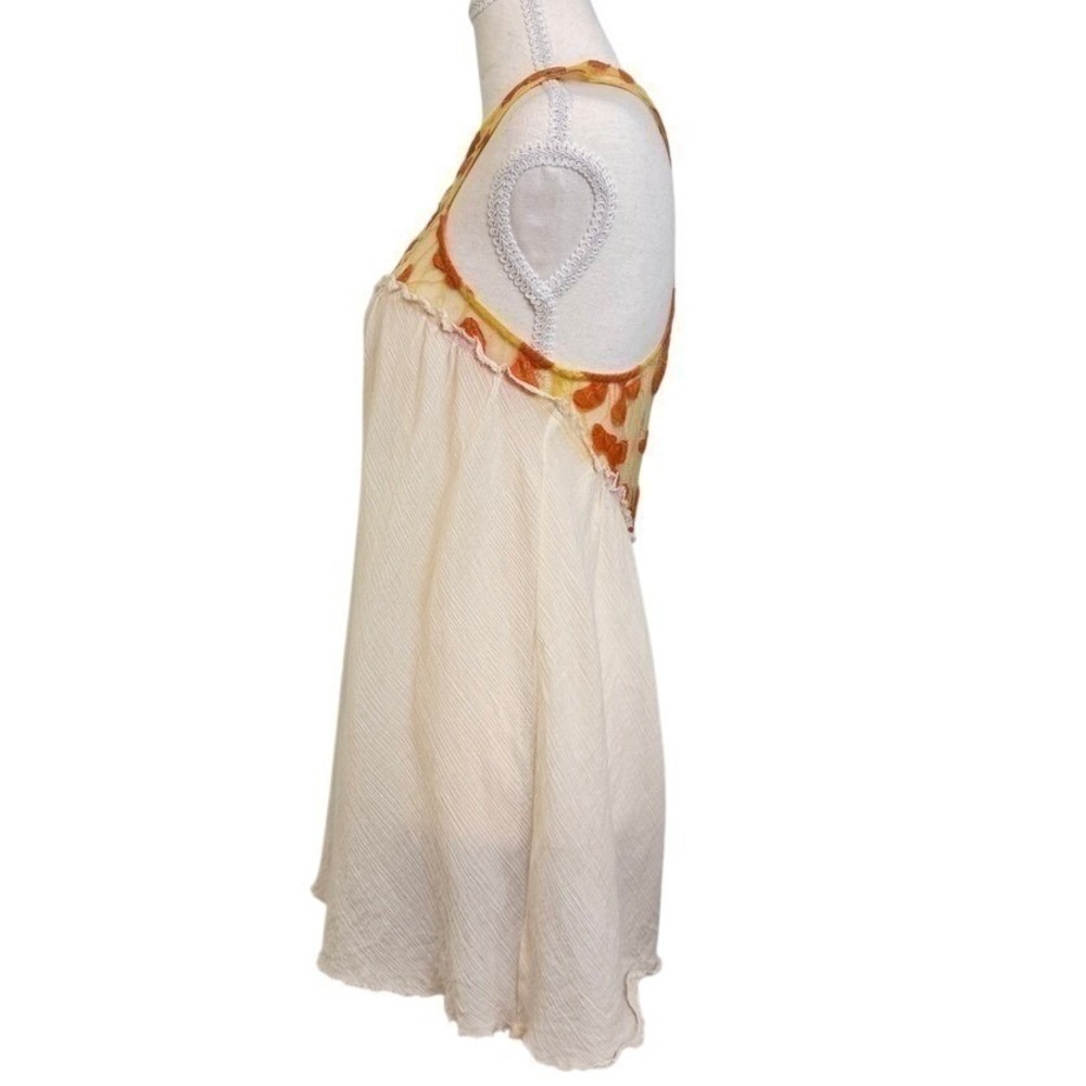 Free People Sheer Mini Dress XS Ivory Cotton Gauze Y2K Embroidered Floral Fairy - Picture 5 of 13